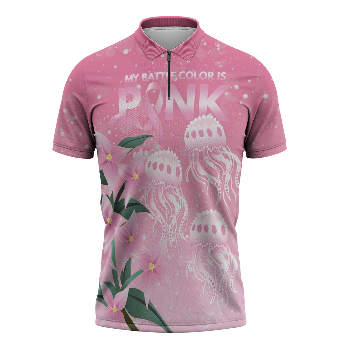 Personalised Pink Boronia of Hope Zipper Polo Shirt Australia’s Fight Against Breast Cancer Support