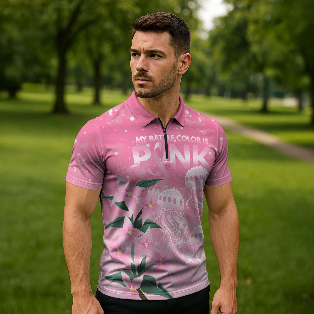 Personalised Pink Boronia of Hope Zipper Polo Shirt Australia’s Fight Against Breast Cancer Support