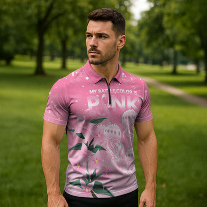 Personalised Pink Boronia of Hope Zipper Polo Shirt Australia’s Fight Against Breast Cancer Support
