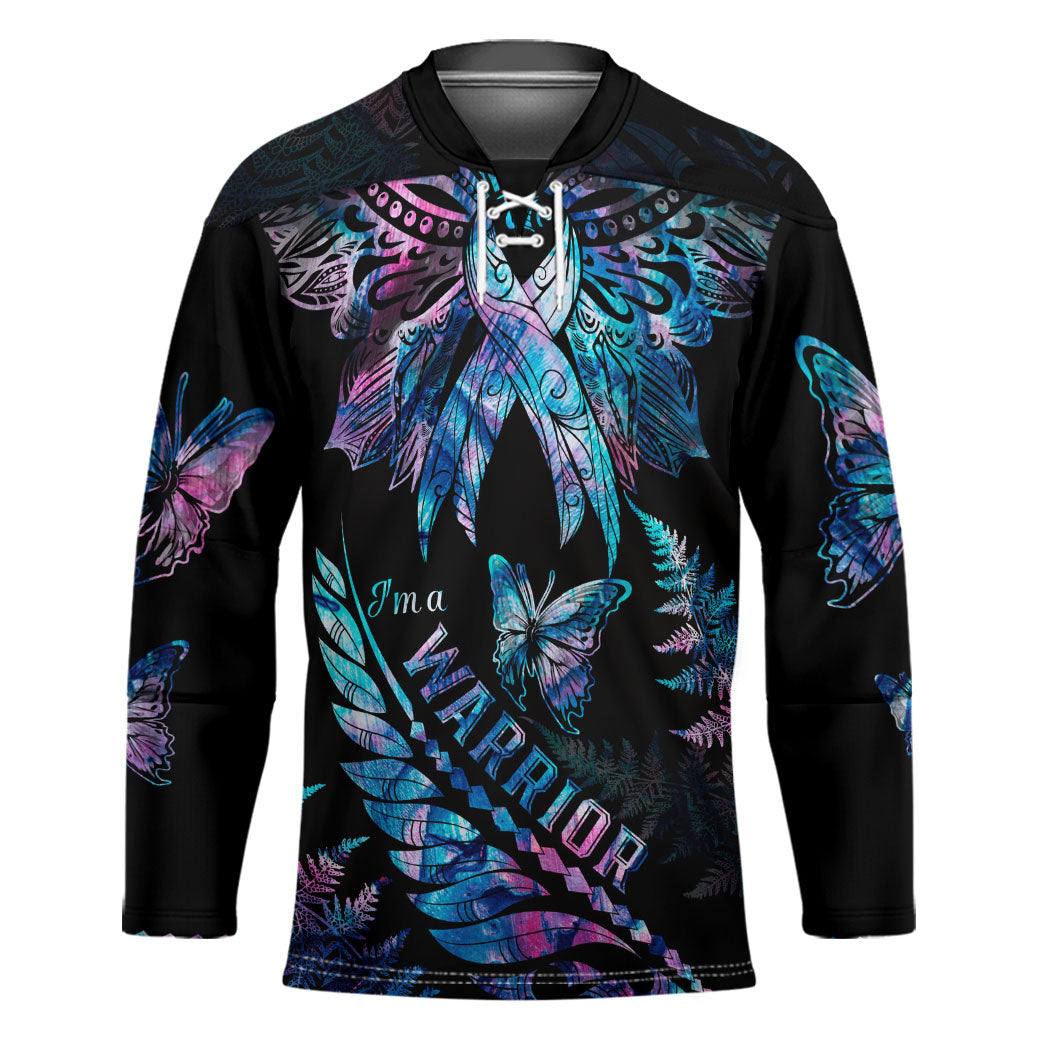 Polynesia Ribbon Butterflies Hockey Jersey Silver Fern Breast Cancer Support With Papua Shell Pattern