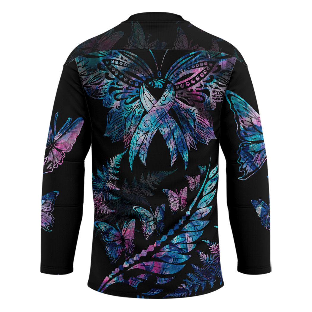 Polynesia Ribbon Butterflies Hockey Jersey Silver Fern Breast Cancer Support With Papua Shell Pattern