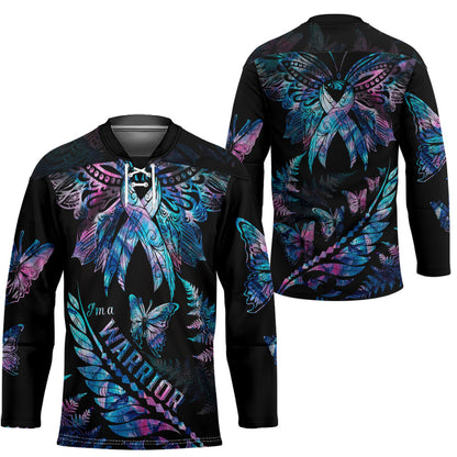 Polynesia Ribbon Butterflies Hockey Jersey Silver Fern Breast Cancer Support With Papua Shell Pattern