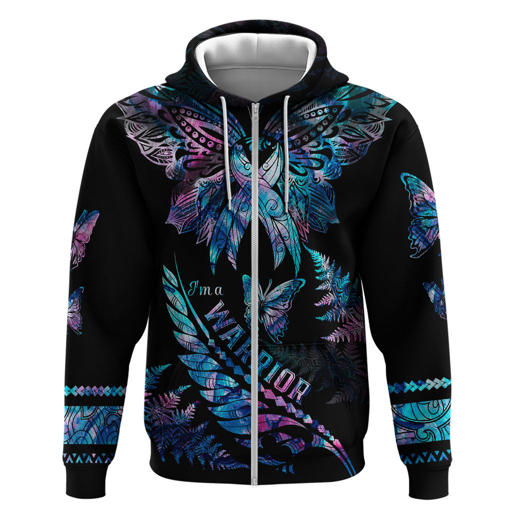Polynesia Ribbon Butterflies Hoodie Silver Fern Breast Cancer Support With Papua Shell Pattern
