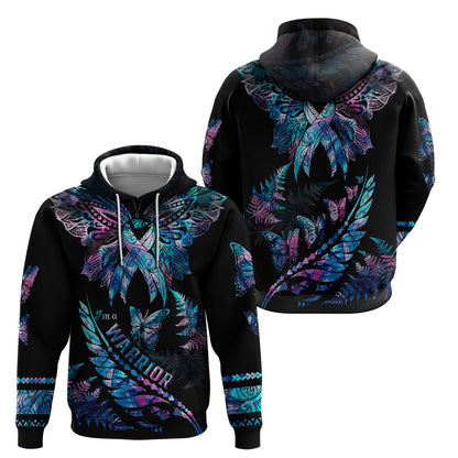 Polynesia Ribbon Butterflies Hoodie Silver Fern Breast Cancer Support With Papua Shell Pattern