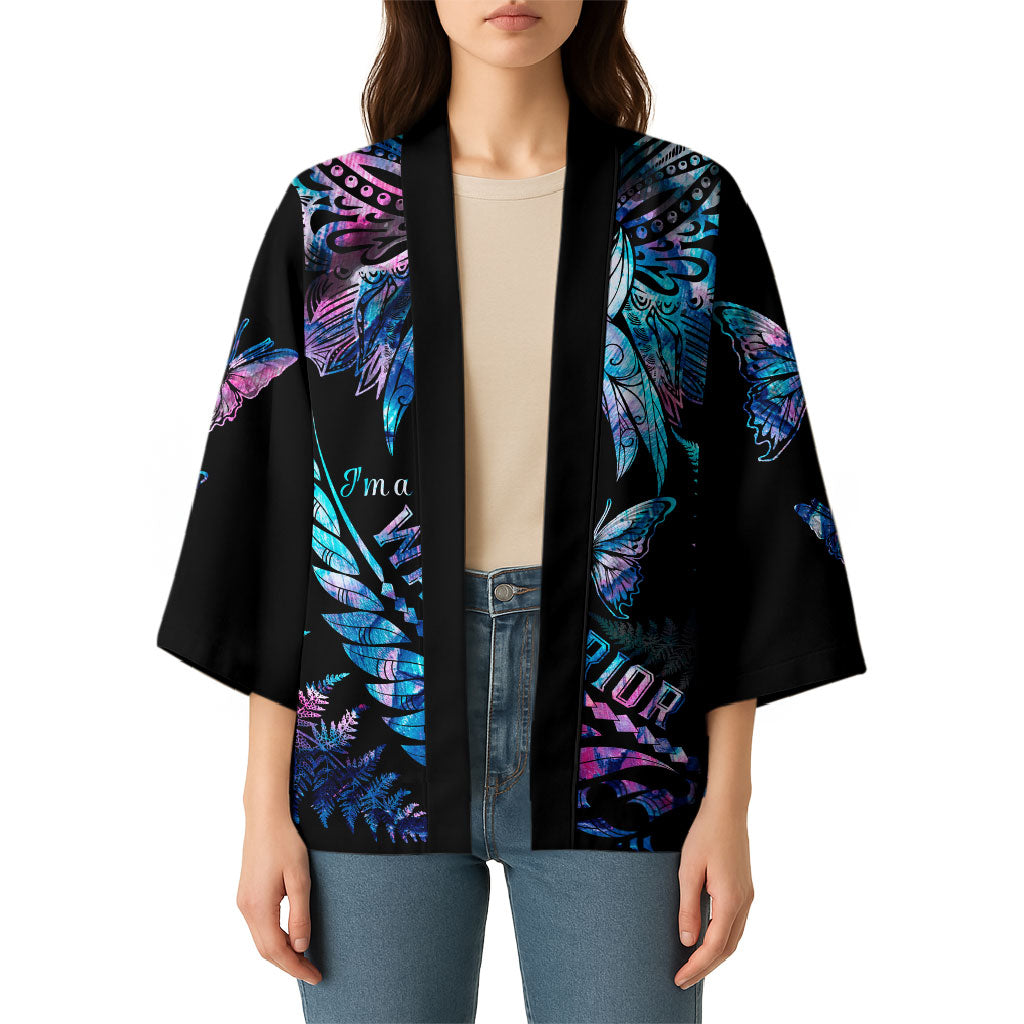 Polynesia Ribbon Butterflies Kimono Silver Fern Breast Cancer Support With Papua Shell Pattern