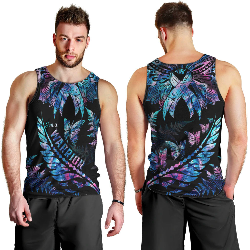 Polynesia Ribbon Butterflies Men Tank Top Silver Fern Breast Cancer Support With Papua Shell Pattern