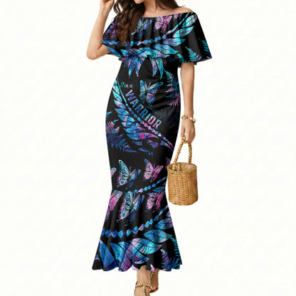 Polynesia Ribbon Butterflies Mermaid Dress Silver Fern Breast Cancer Support With Papua Shell Pattern
