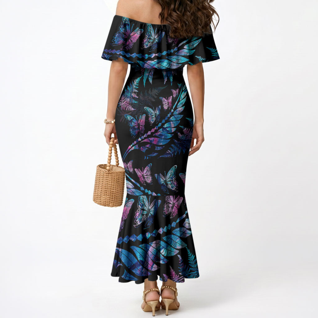 Polynesia Ribbon Butterflies Mermaid Dress Silver Fern Breast Cancer Support With Papua Shell Pattern