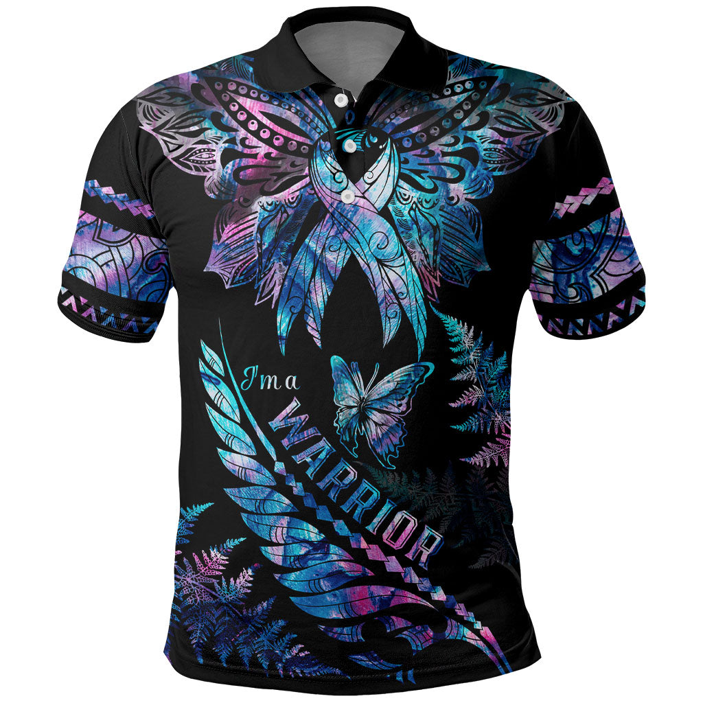 Polynesia Ribbon Butterflies Polo Shirt Silver Fern Breast Cancer Support With Papua Shell Pattern