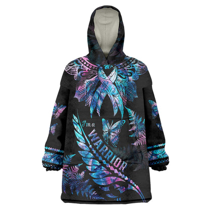 Polynesia Ribbon Butterflies Wearable Blanket Hoodie Silver Fern Breast Cancer Support With Papua Shell Pattern