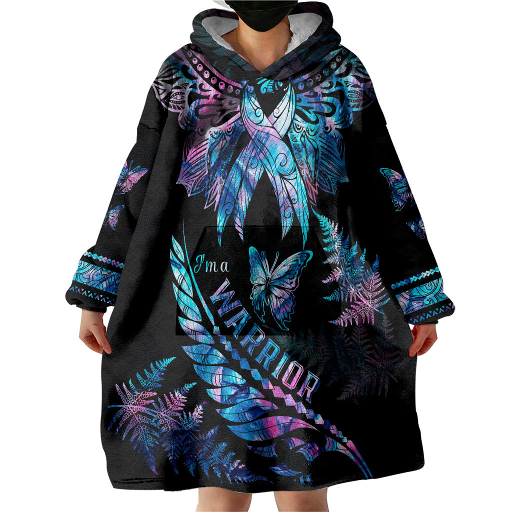 Polynesia Ribbon Butterflies Wearable Blanket Hoodie Silver Fern Breast Cancer Support With Papua Shell Pattern