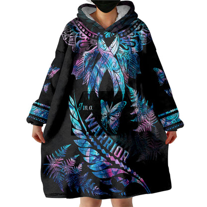 Polynesia Ribbon Butterflies Wearable Blanket Hoodie Silver Fern Breast Cancer Support With Papua Shell Pattern