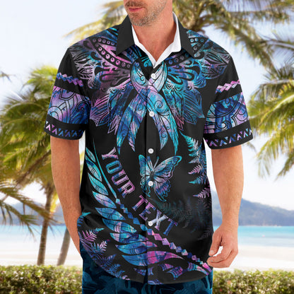 Personalised Polynesia Ribbon Butterflies Hawaiian Shirt Silver Fern Breast Cancer Support With Papua Shell Pattern