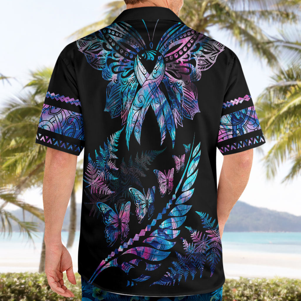 Personalised Polynesia Ribbon Butterflies Hawaiian Shirt Silver Fern Breast Cancer Support With Papua Shell Pattern