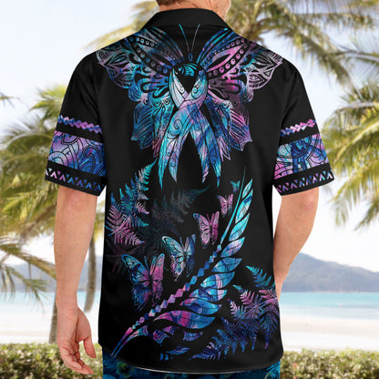 Personalised Polynesia Ribbon Butterflies Hawaiian Shirt Silver Fern Breast Cancer Support With Papua Shell Pattern