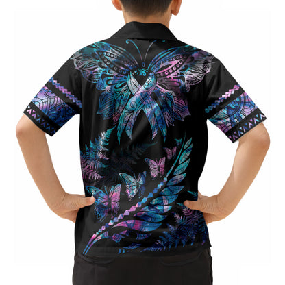 Personalised Polynesia Ribbon Butterflies Hawaiian Shirt Silver Fern Breast Cancer Support With Papua Shell Pattern