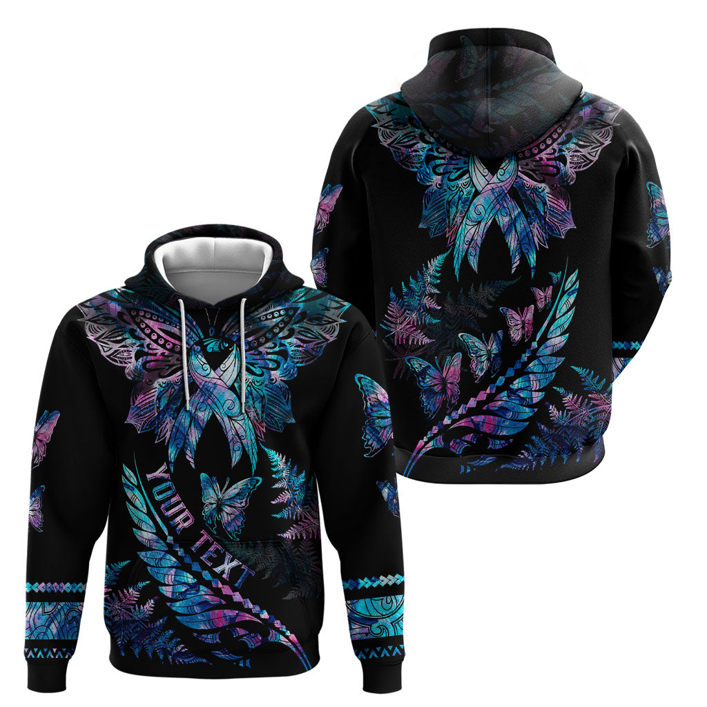 Personalised Polynesia Ribbon Butterflies Hoodie Silver Fern Breast Cancer Support With Papua Shell Pattern