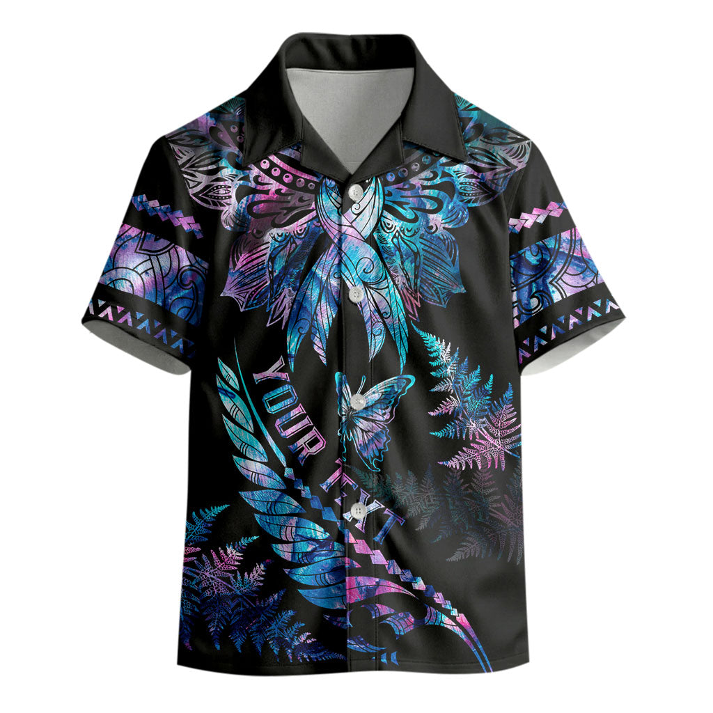 Personalised Polynesia Ribbon Butterflies Kid Hawaiian Shirt Silver Fern Breast Cancer Support With Papua Shell Pattern