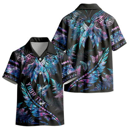Personalised Polynesia Ribbon Butterflies Kid Hawaiian Shirt Silver Fern Breast Cancer Support With Papua Shell Pattern