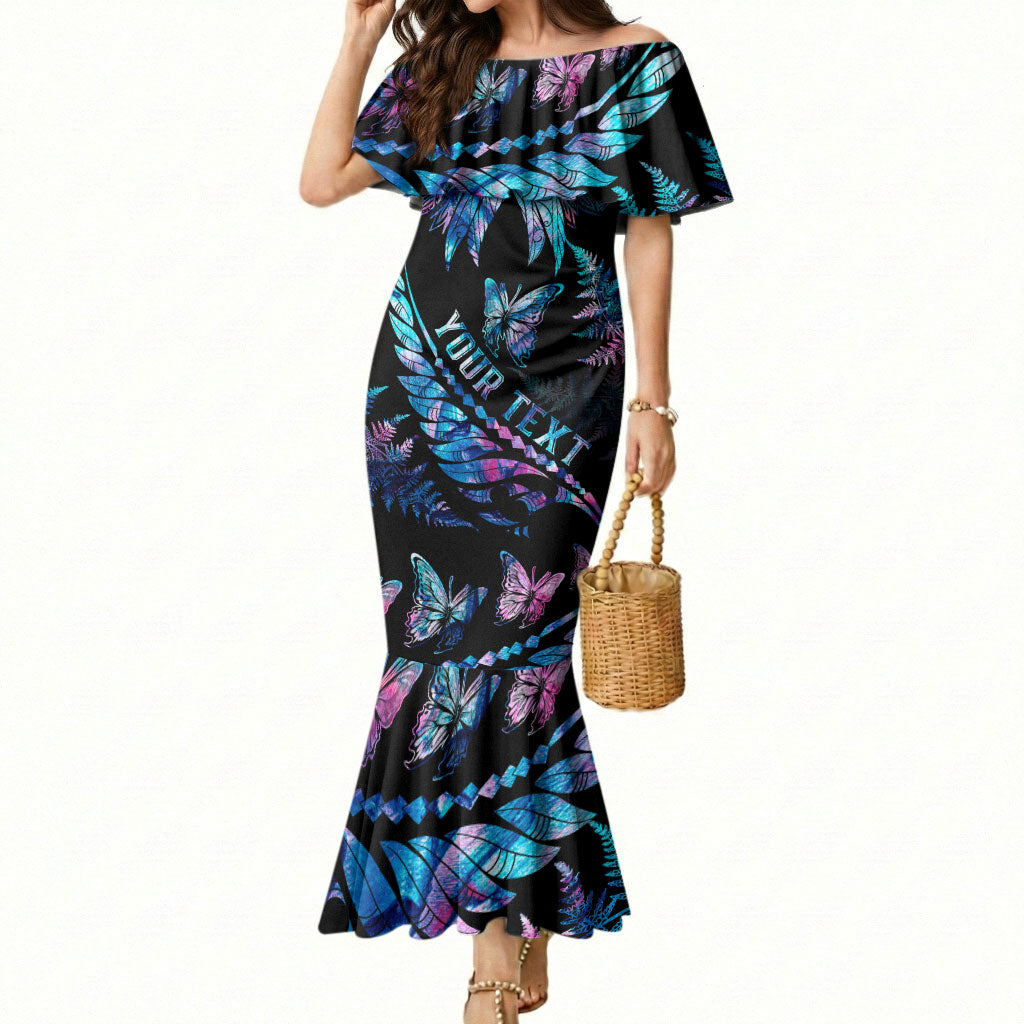 Personalised Polynesia Ribbon Butterflies Mermaid Dress Silver Fern Breast Cancer Support With Papua Shell Pattern