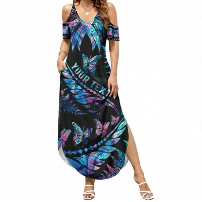 Personalised Polynesia Ribbon Butterflies Summer Maxi Dress Silver Fern Breast Cancer Support With Papua Shell Pattern