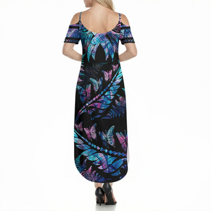 Personalised Polynesia Ribbon Butterflies Summer Maxi Dress Silver Fern Breast Cancer Support With Papua Shell Pattern