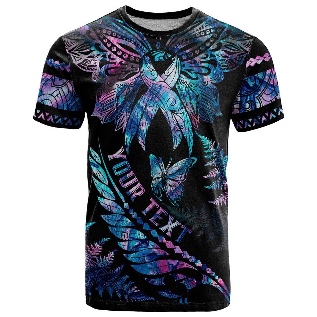Personalised Polynesia Ribbon Butterflies T Shirt Silver Fern Breast Cancer Support With Papua Shell Pattern