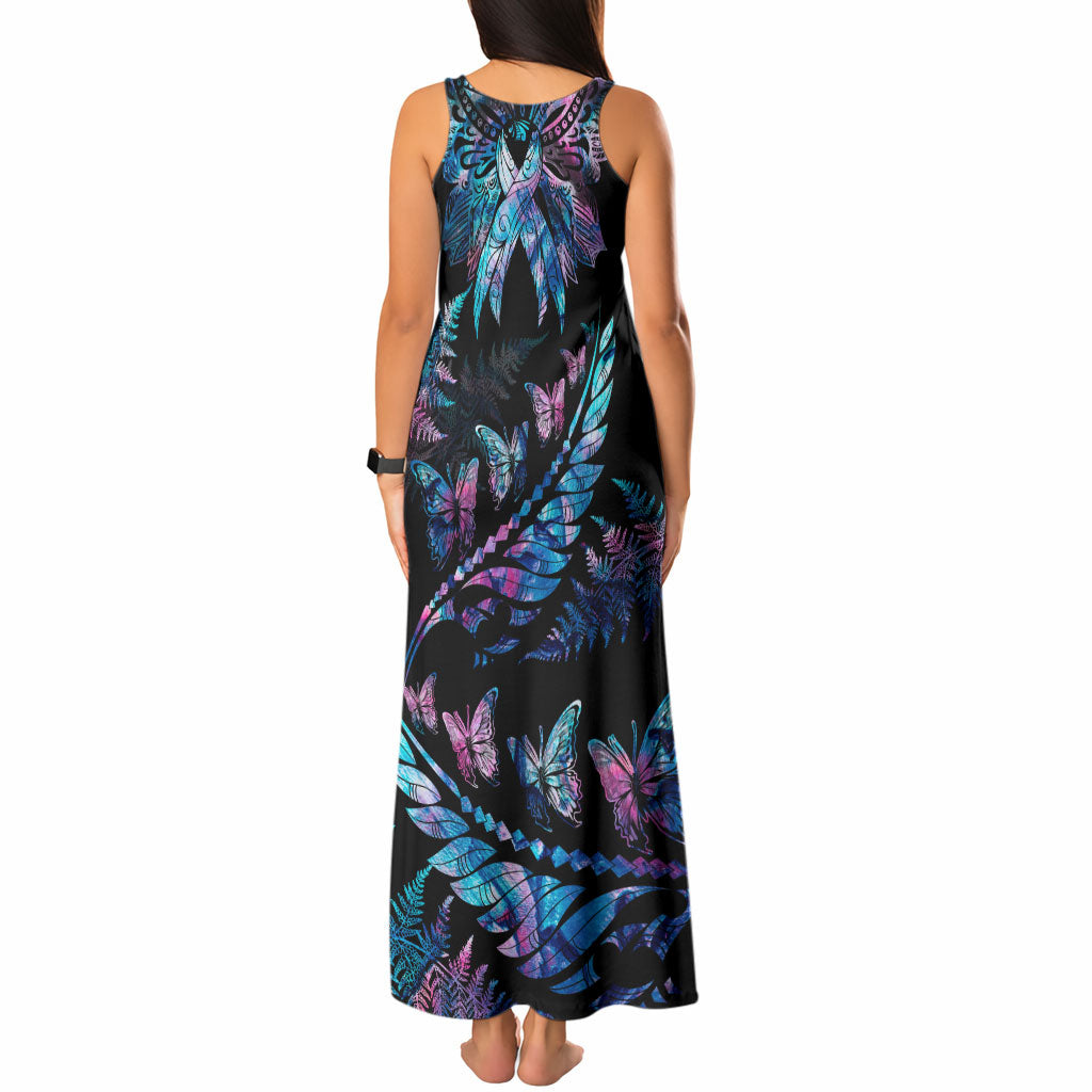 Personalised Polynesia Ribbon Butterflies Tank Maxi Dress Silver Fern Breast Cancer Support With Papua Shell Pattern