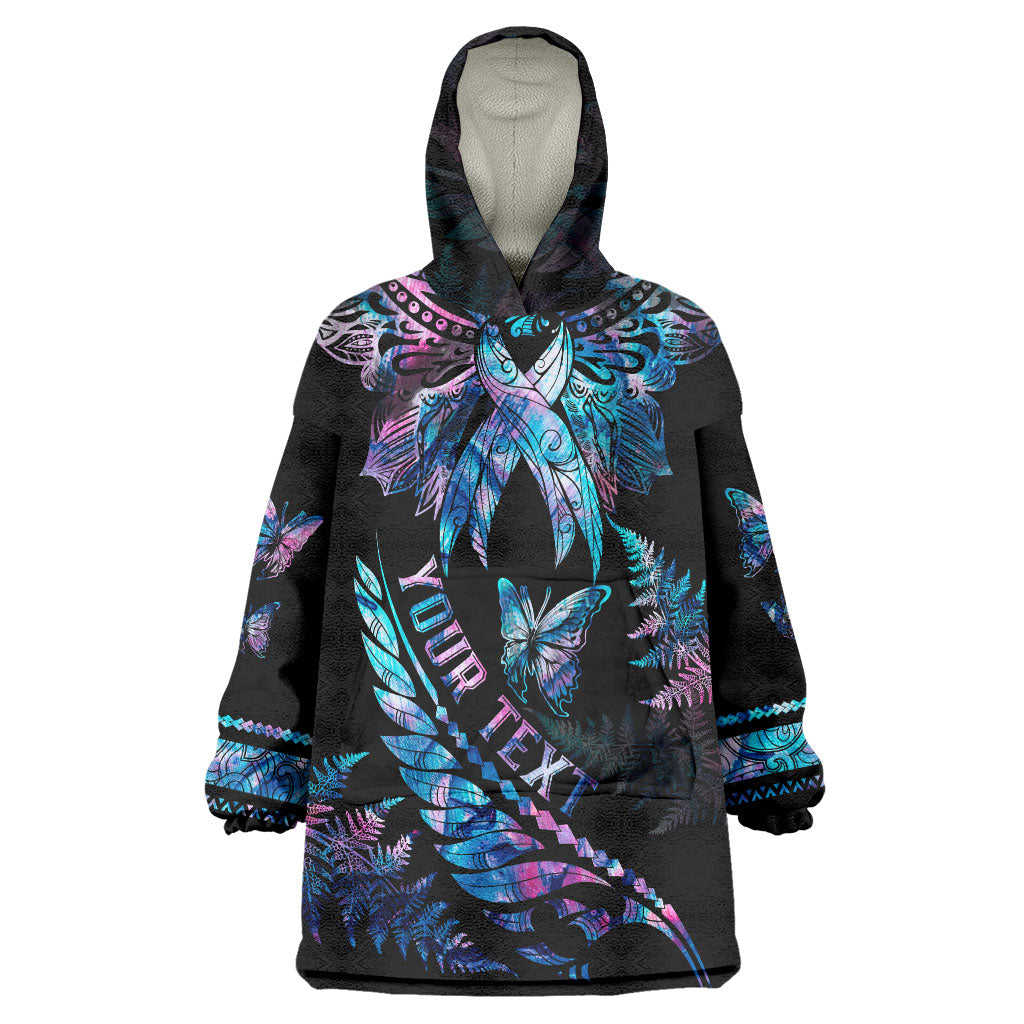 Personalised Polynesia Ribbon Butterflies Wearable Blanket Hoodie Silver Fern Breast Cancer Support With Papua Shell Pattern