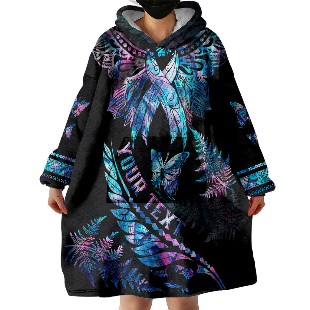 Personalised Polynesia Ribbon Butterflies Wearable Blanket Hoodie Silver Fern Breast Cancer Support With Papua Shell Pattern