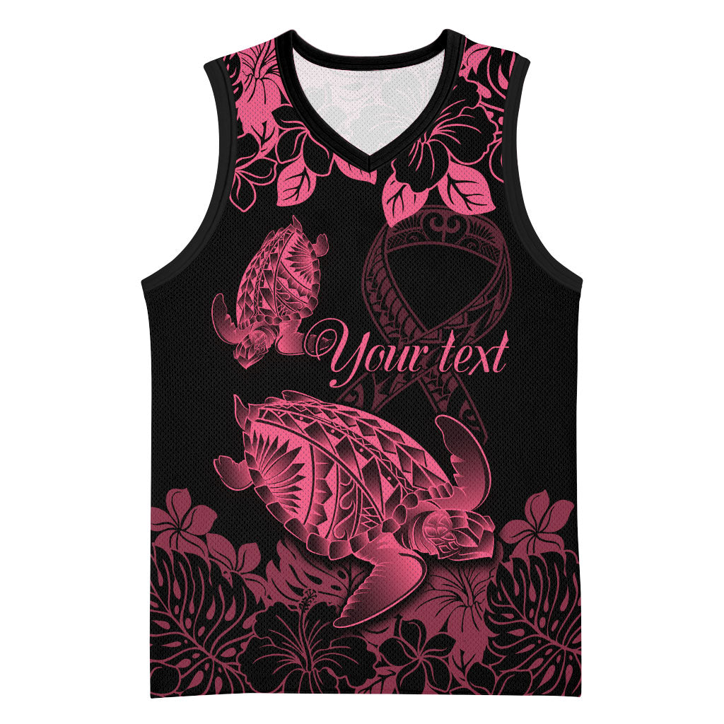 Personalised Polynesian Turtle Ribbon Basketball Jersey Think Pink Breast Cancer Support With Pacific Hibiscus
