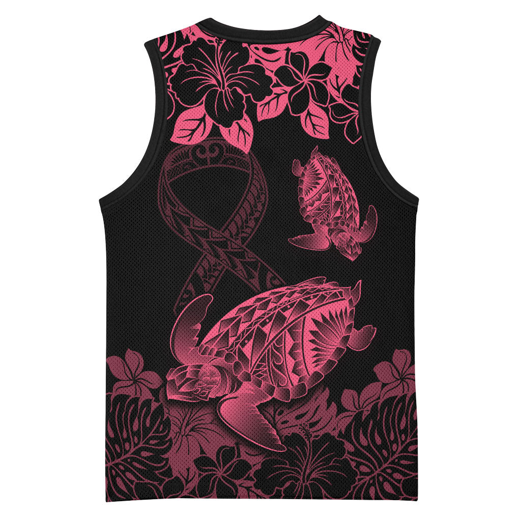 Personalised Polynesian Turtle Ribbon Basketball Jersey Think Pink Breast Cancer Support With Pacific Hibiscus