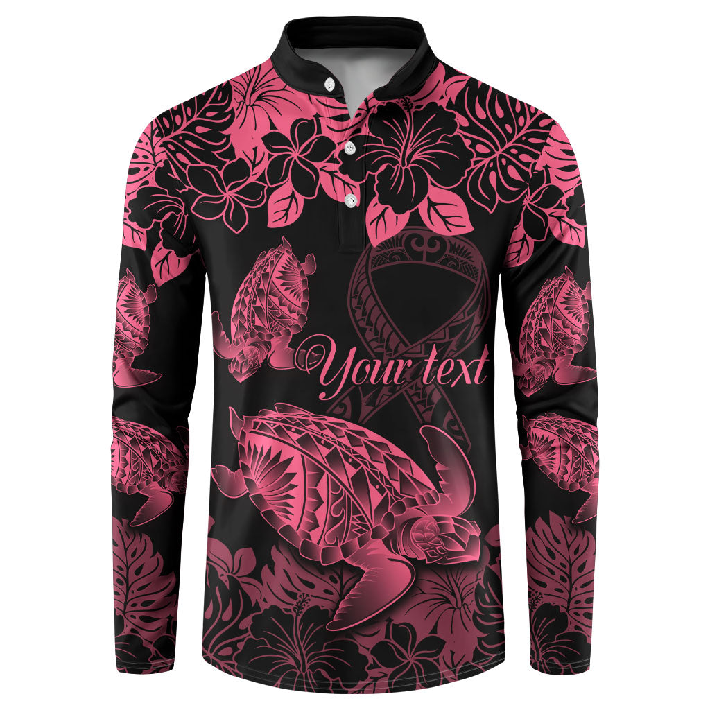 Personalised Polynesian Turtle Ribbon Button Sweatshirt Think Pink Breast Cancer Support With Pacific Hibiscus