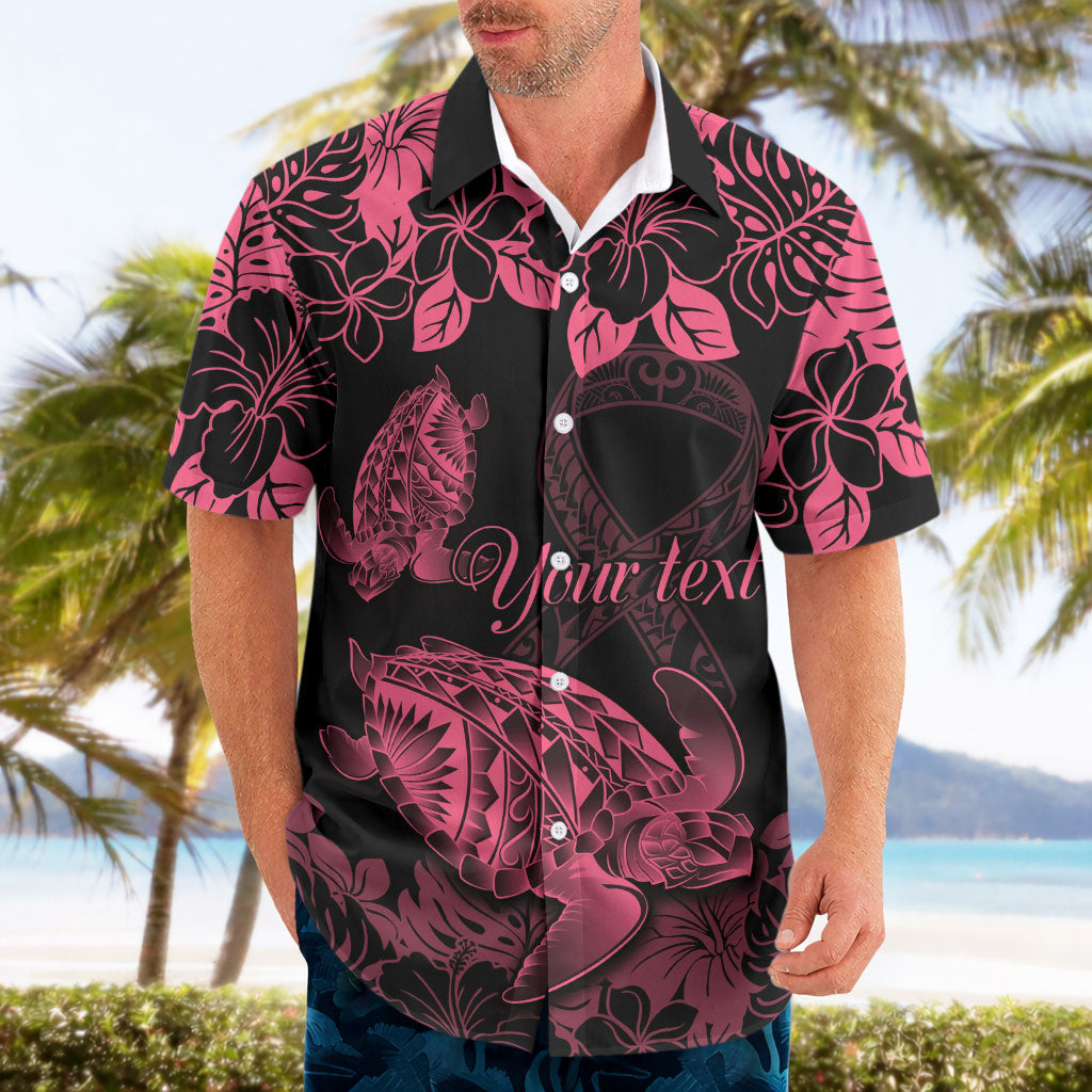 Personalised Polynesian Turtle Ribbon Hawaiian Shirt Think Pink Breast Cancer Support With Pacific Hibiscus