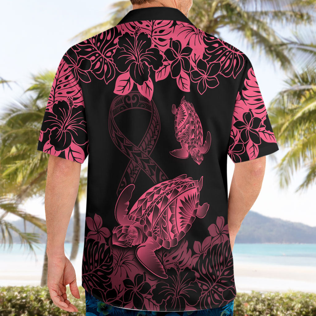 Personalised Polynesian Turtle Ribbon Hawaiian Shirt Think Pink Breast Cancer Support With Pacific Hibiscus
