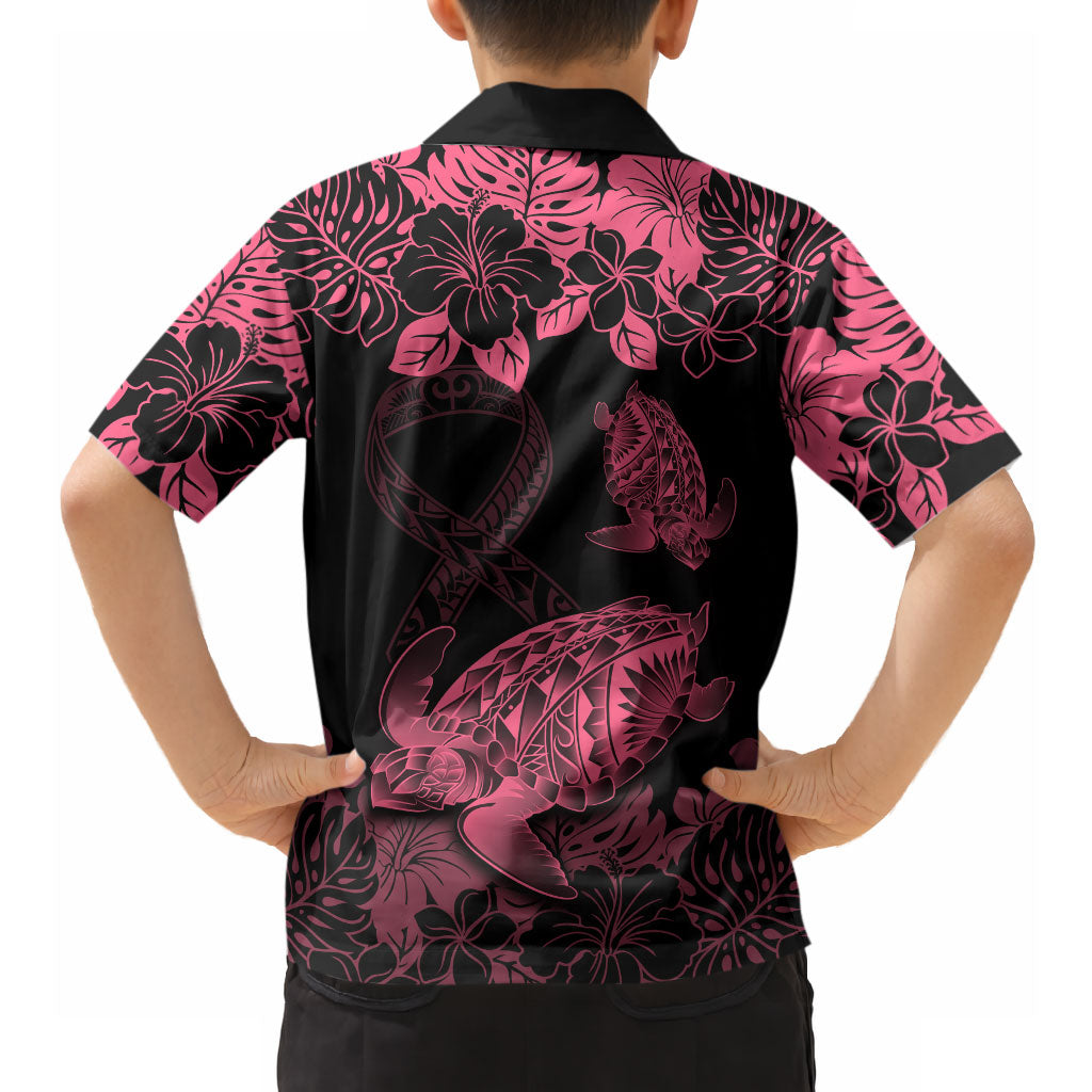Personalised Polynesian Turtle Ribbon Hawaiian Shirt Think Pink Breast Cancer Support With Pacific Hibiscus