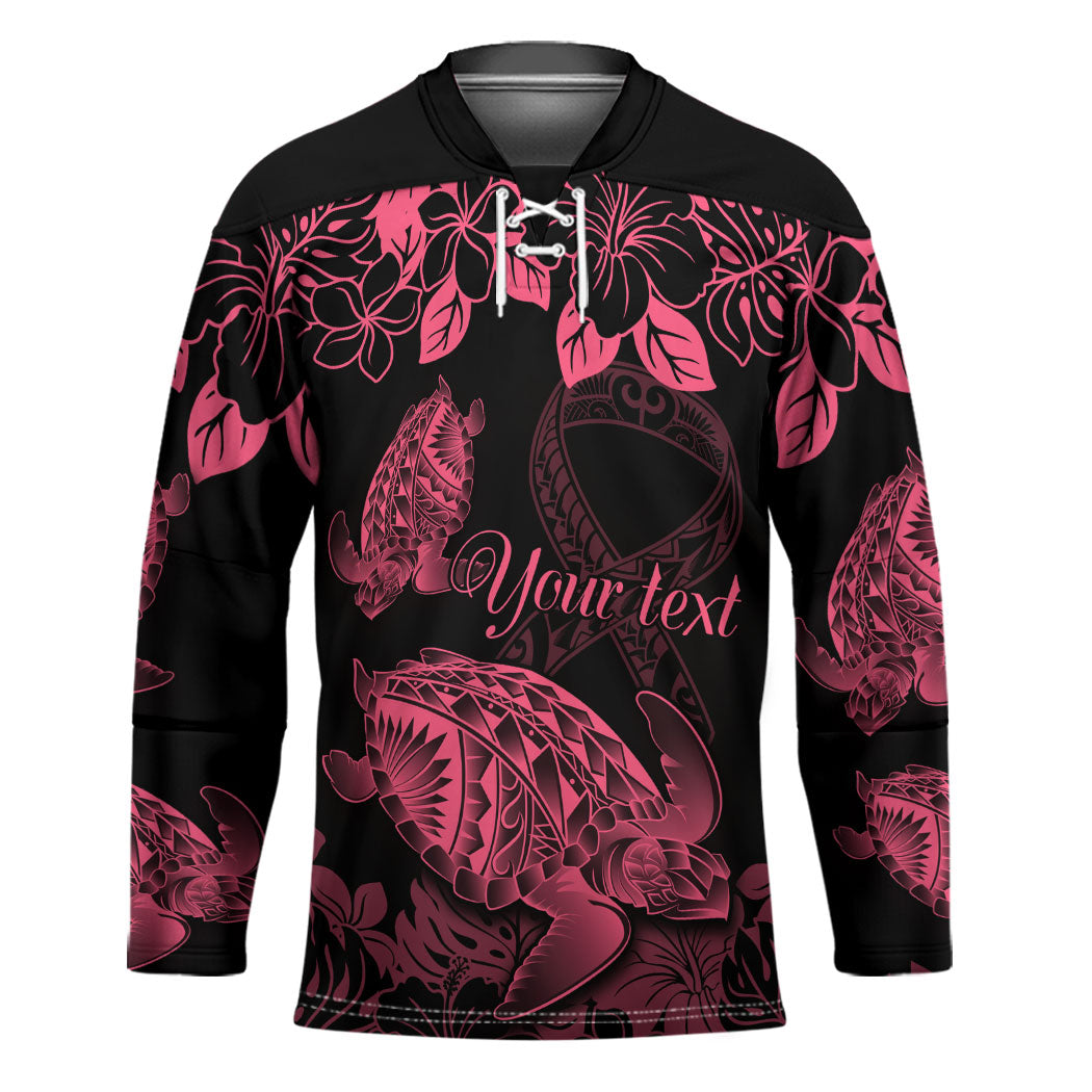 Personalised Polynesian Turtle Ribbon Hockey Jersey Think Pink Breast Cancer Support With Pacific Hibiscus
