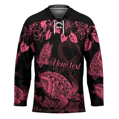 Personalised Polynesian Turtle Ribbon Hockey Jersey Think Pink Breast Cancer Support With Pacific Hibiscus