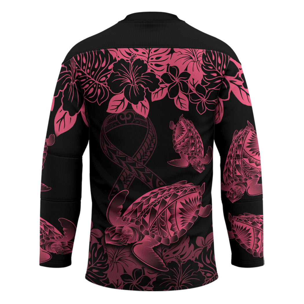 Personalised Polynesian Turtle Ribbon Hockey Jersey Think Pink Breast Cancer Support With Pacific Hibiscus