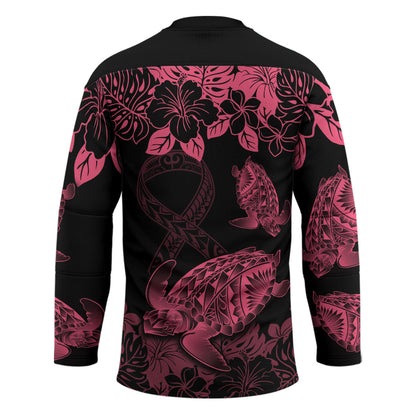 Personalised Polynesian Turtle Ribbon Hockey Jersey Think Pink Breast Cancer Support With Pacific Hibiscus
