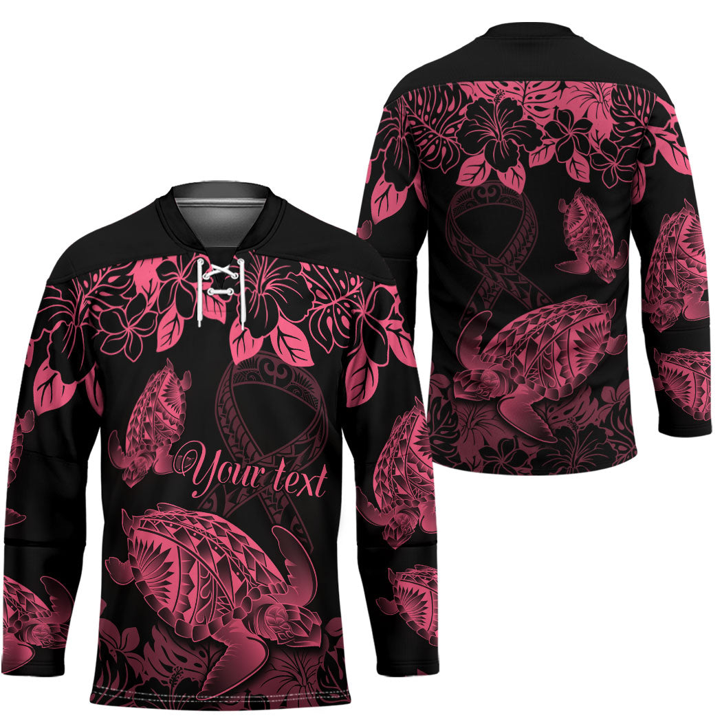 Personalised Polynesian Turtle Ribbon Hockey Jersey Think Pink Breast Cancer Support With Pacific Hibiscus