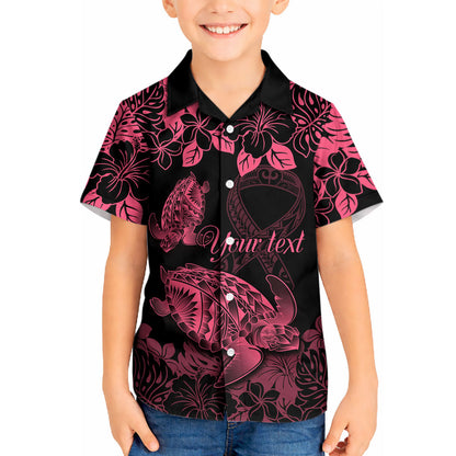 Personalised Polynesian Turtle Ribbon Kid Hawaiian Shirt Think Pink Breast Cancer Support With Pacific Hibiscus