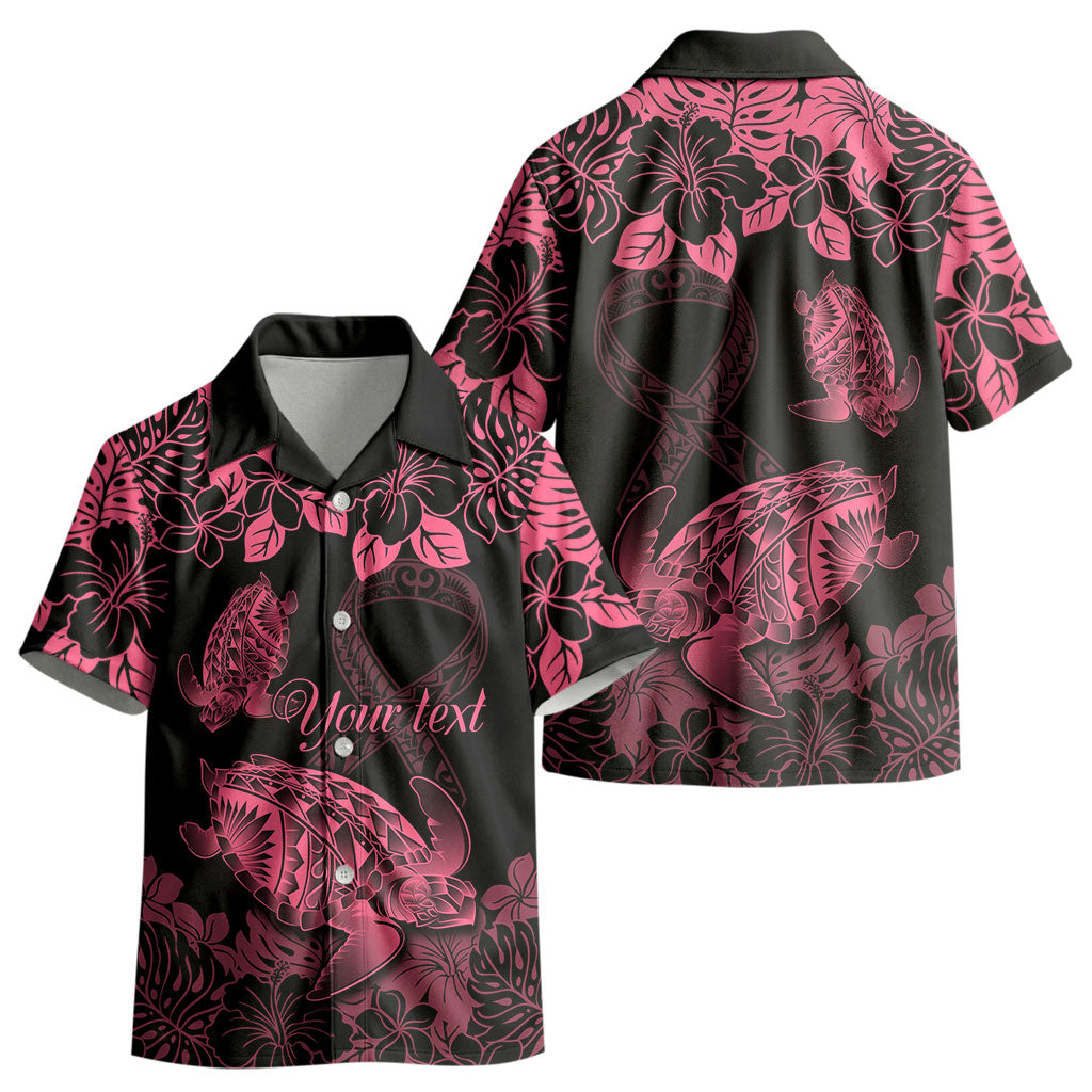 Personalised Polynesian Turtle Ribbon Kid Hawaiian Shirt Think Pink Breast Cancer Support With Pacific Hibiscus