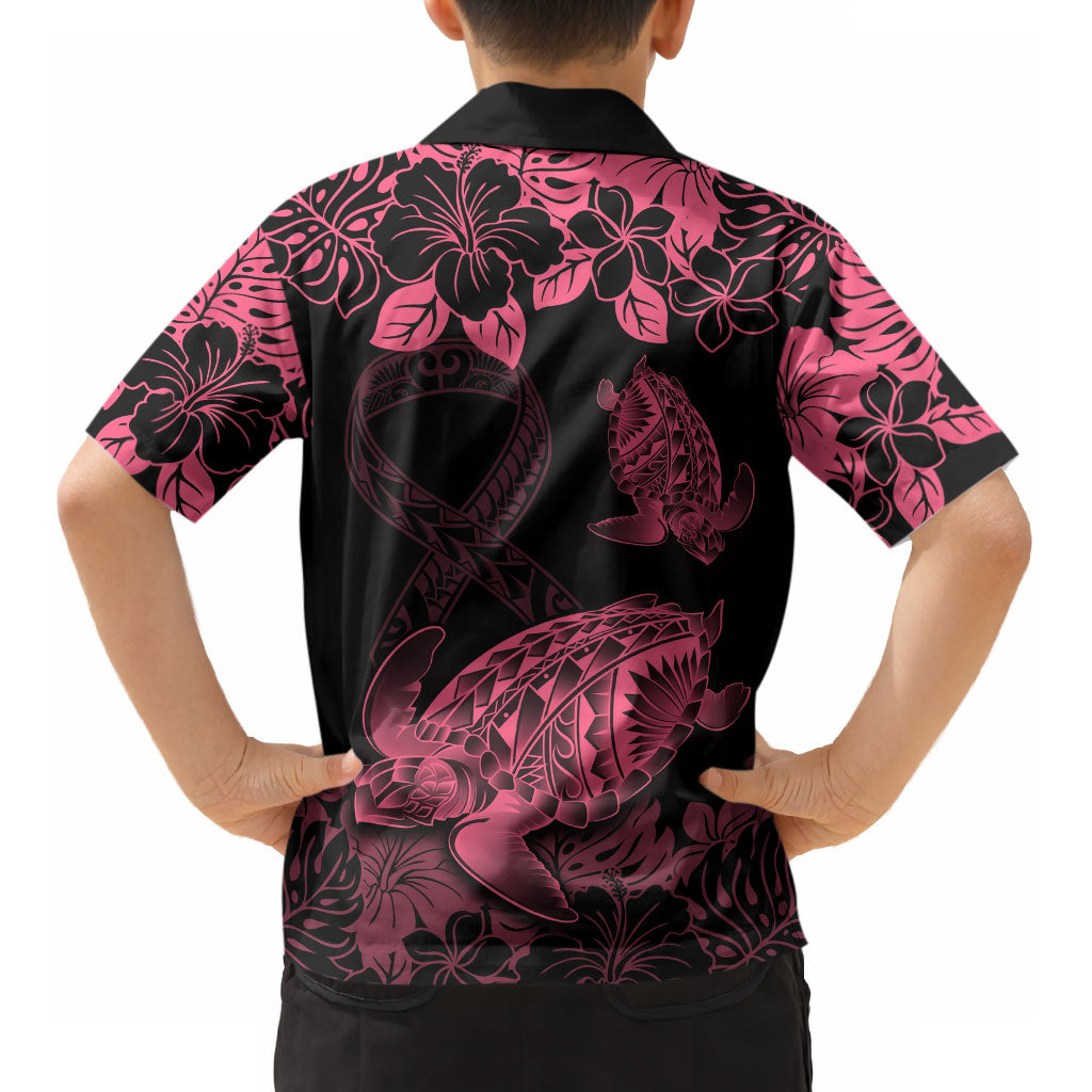 Personalised Polynesian Turtle Ribbon Kid Hawaiian Shirt Think Pink Breast Cancer Support With Pacific Hibiscus