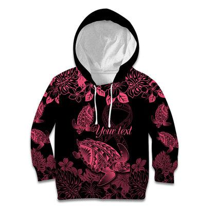 Personalised Polynesian Turtle Ribbon Kid Hoodie Think Pink Breast Cancer Support With Pacific Hibiscus