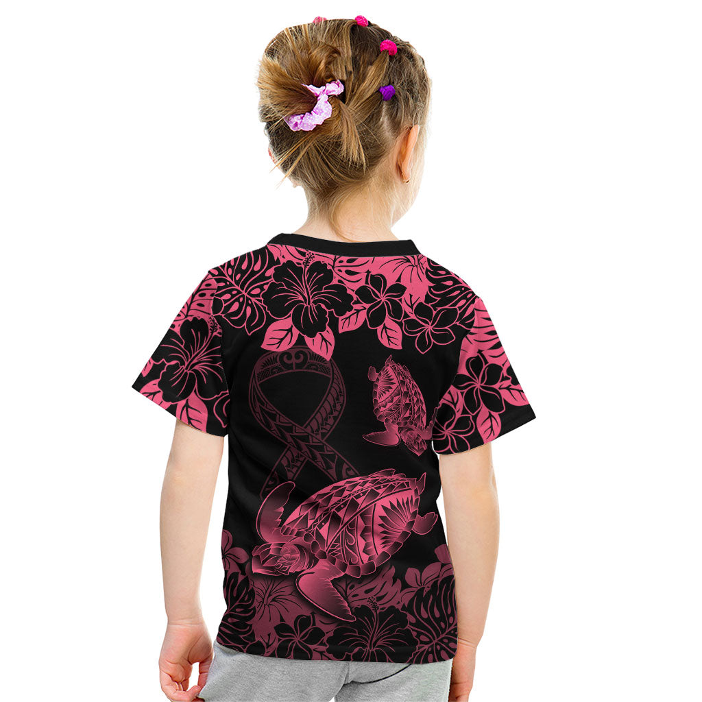 Personalised Polynesian Turtle Ribbon Kid T Shirt Think Pink Breast Cancer Support With Pacific Hibiscus