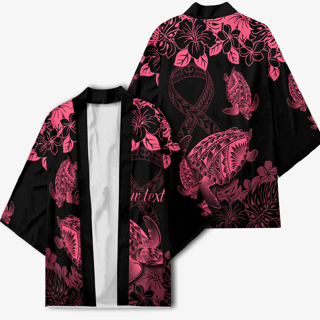 Personalised Polynesian Turtle Ribbon Kimono Think Pink Breast Cancer Support With Pacific Hibiscus