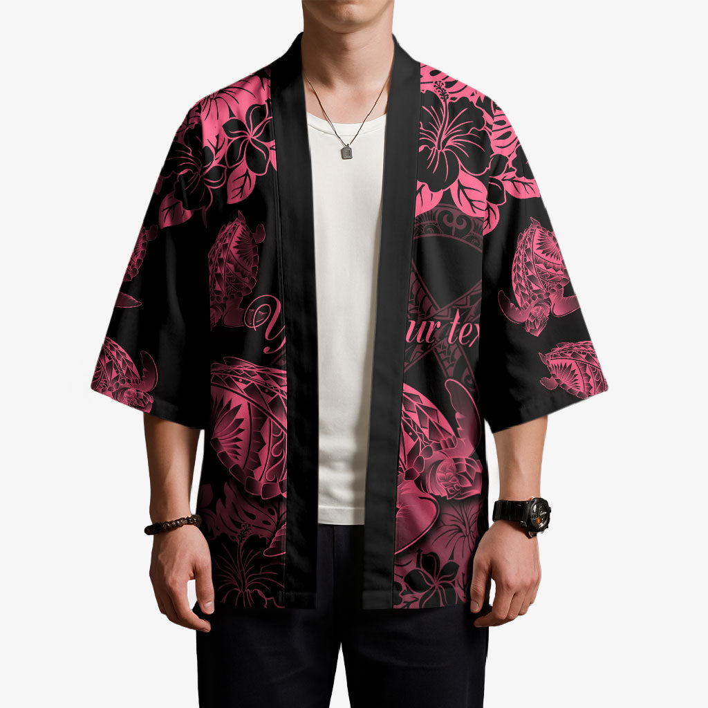 Personalised Polynesian Turtle Ribbon Kimono Think Pink Breast Cancer Support With Pacific Hibiscus
