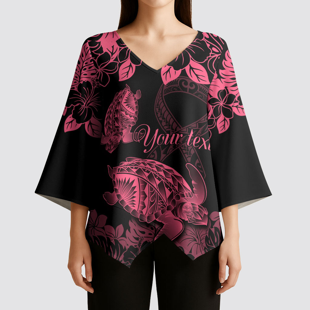 Personalised Polynesian Turtle Ribbon Kimono Sleeve Blouse Think Pink Breast Cancer Support With Pacific Hibiscus