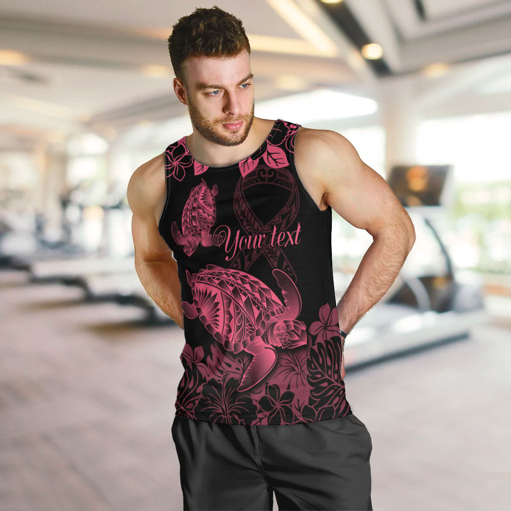Personalised Polynesian Turtle Ribbon Men Tank Top Think Pink Breast Cancer Support With Pacific Hibiscus